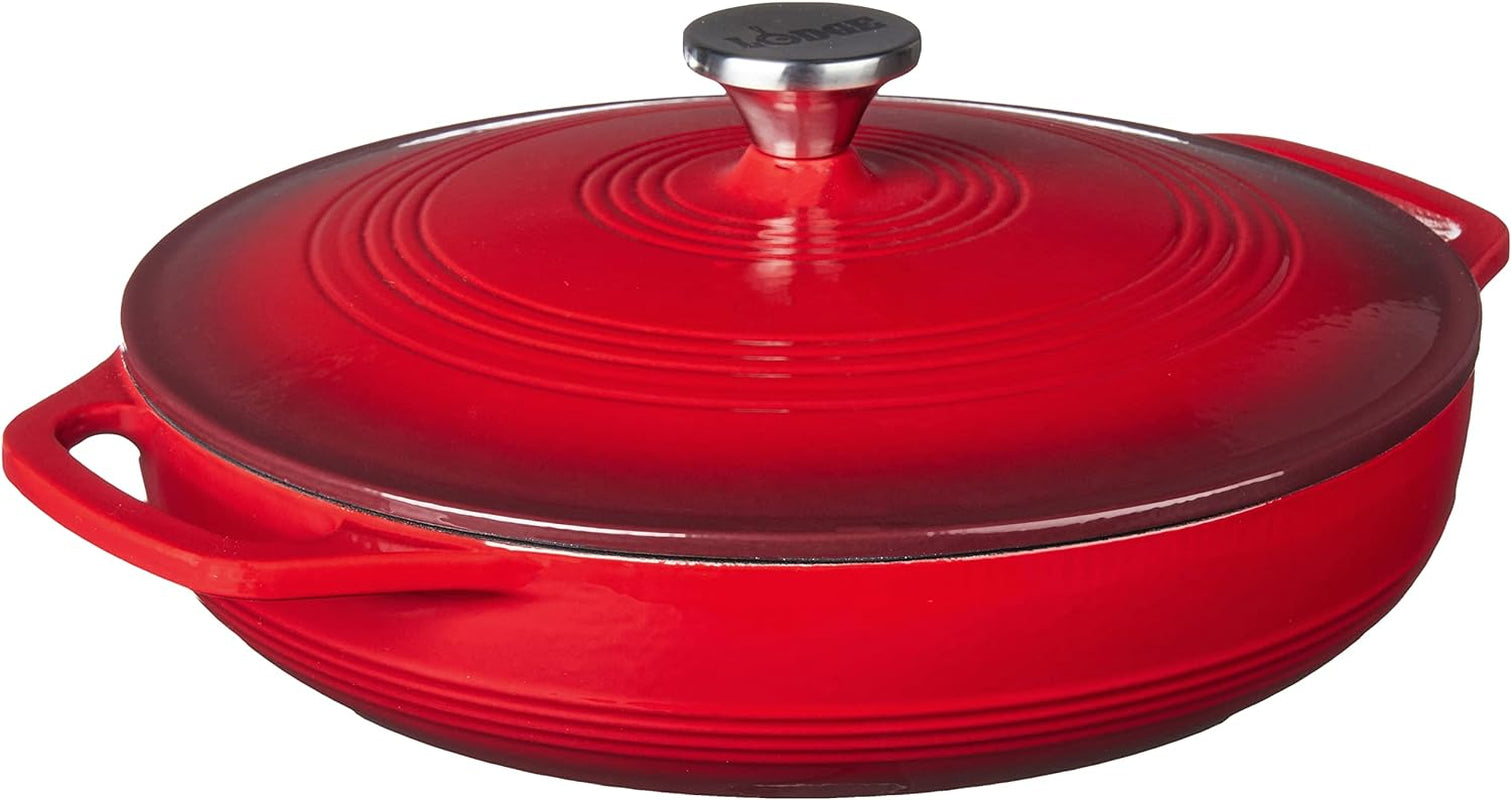 Essential Enamel Braiser 3.5 Quart - Refrigerator- & Oven-Safe up to 500° F - Heat-Retaining, Induction-Safe & Pfas-Free Enamel Cookware - Island Spice Red