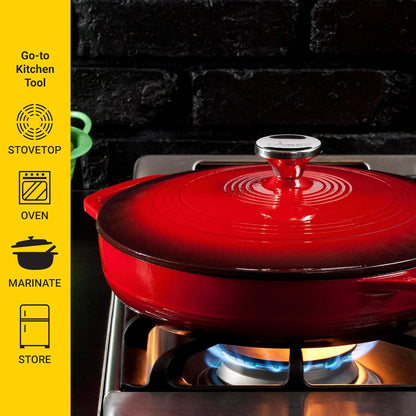 Essential Enamel Braiser 3.5 Quart - Refrigerator- & Oven-Safe up to 500° F - Heat-Retaining, Induction-Safe & Pfas-Free Enamel Cookware - Island Spice Red