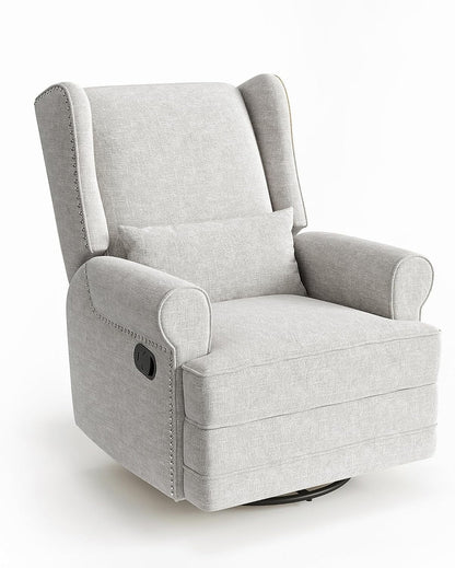 Swivel Recliner Glider Rocking Chair with Lumbar Pillow and Footrest, for Bedroom, Living Room, Brown