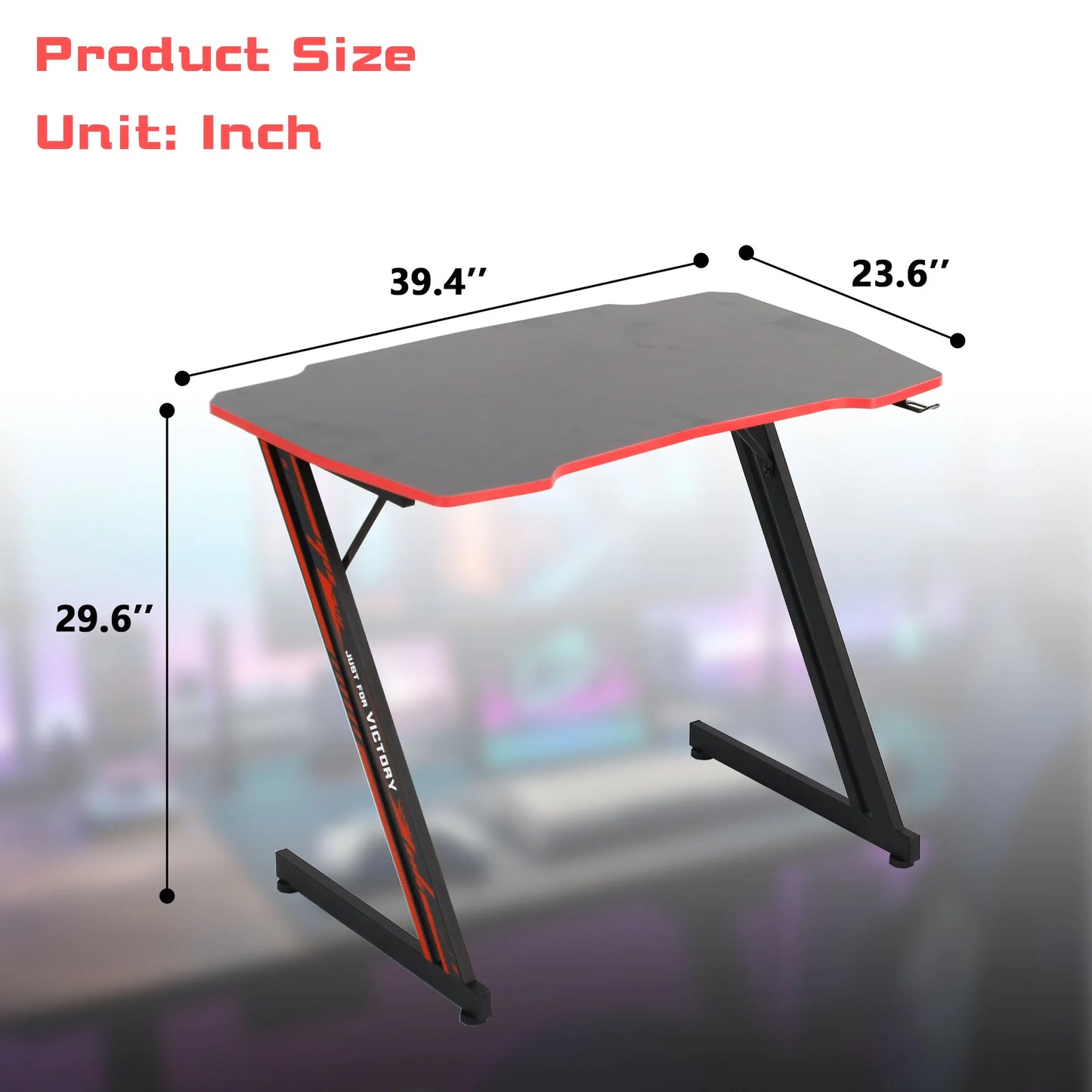 Gaming Z Shaped Desk with Headphone Hook, Blue