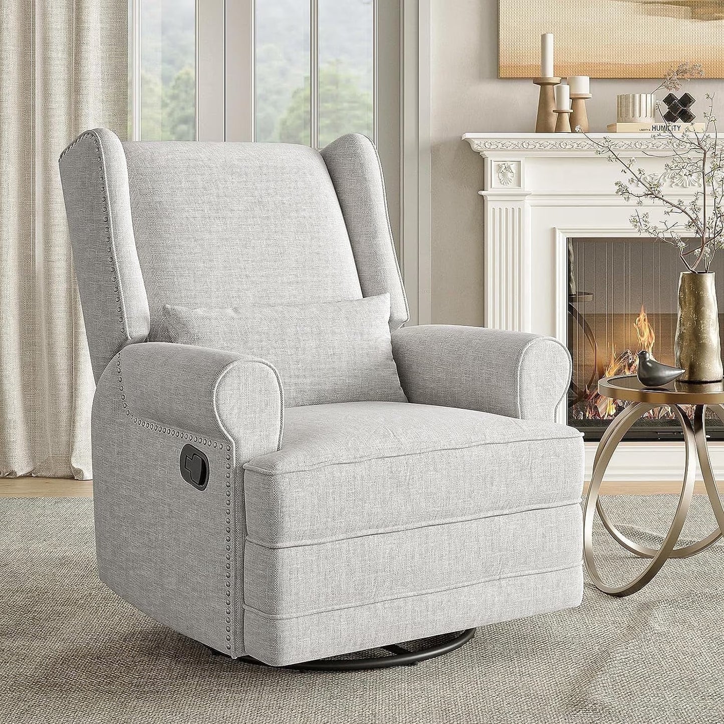 Swivel Recliner Glider Rocking Chair with Lumbar Pillow and Footrest, for Bedroom, Living Room, Brown