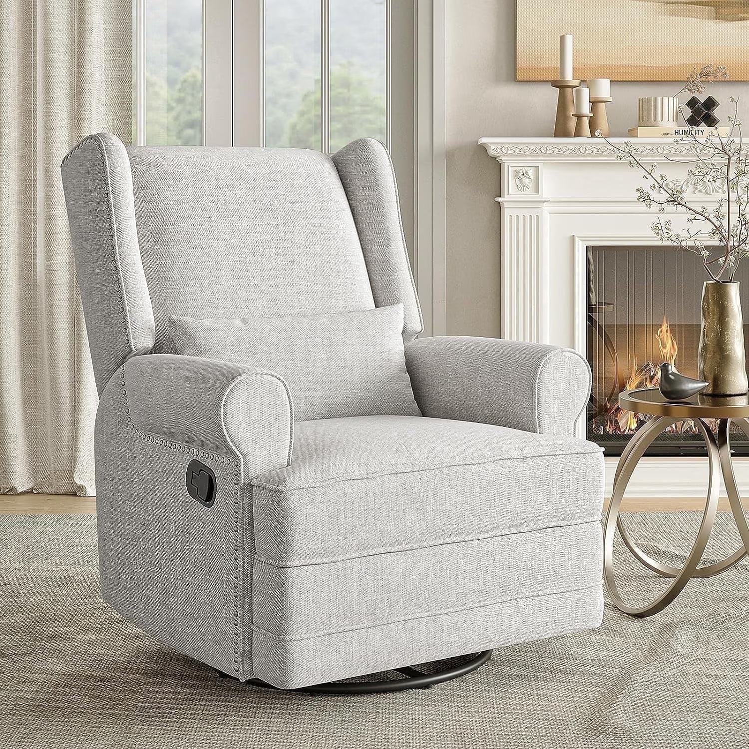 Swivel Recliner Glider Rocking Chair with Lumbar Pillow and Footrest, for Bedroom, Living Room, Brown