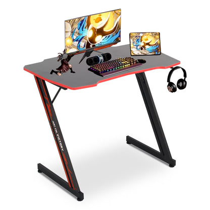 Gaming Z Shaped Desk with Headphone Hook, Blue