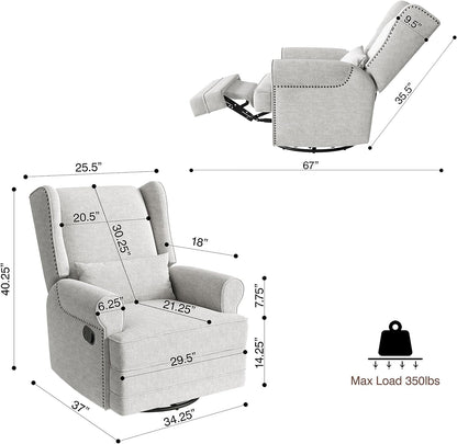Swivel Recliner Glider Rocking Chair with Lumbar Pillow and Footrest, for Bedroom, Living Room, Brown