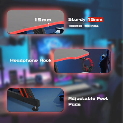 Gaming Z Shaped Desk with Headphone Hook, Blue
