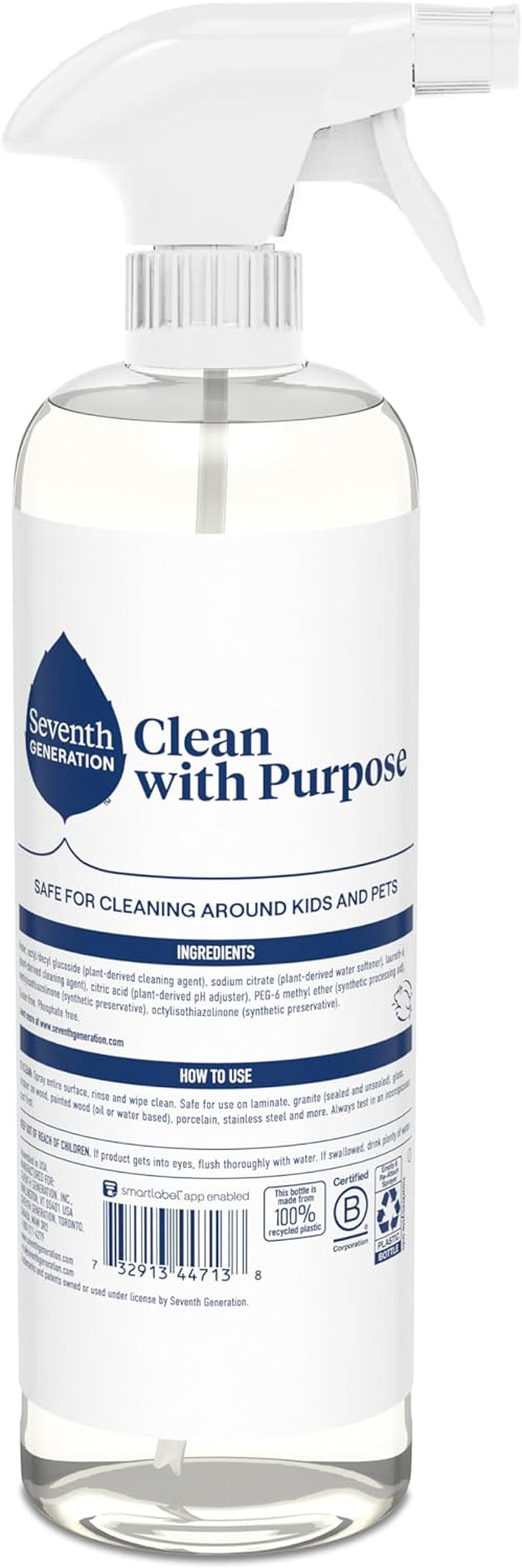 Seventh Generation All Purpose Cleaner, Free & Clear, 23 Oz, Pack of 4, Plant-Based Cleaning Spray, Cuts Grease & Grime, No Fragrance or Vocs, Safe for Kids & Pets, Works on Glass, Sealed Wood & More