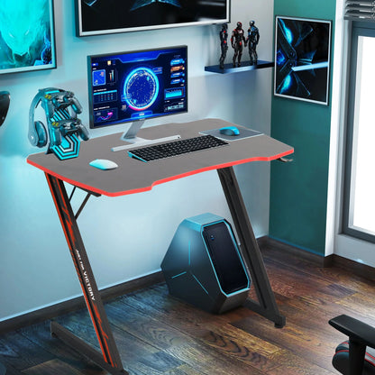 Gaming Z Shaped Desk with Headphone Hook, Blue