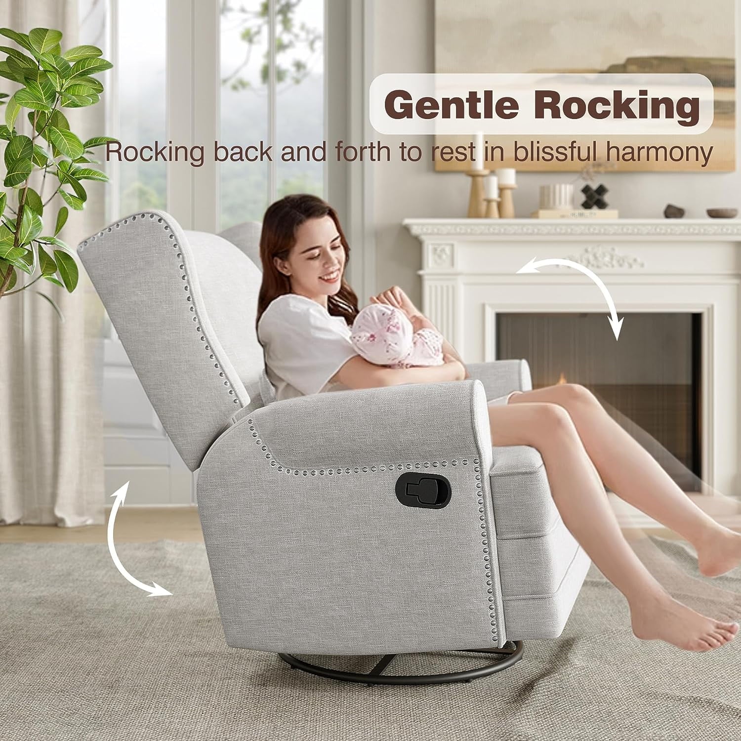 Swivel Recliner Glider Rocking Chair with Lumbar Pillow and Footrest, for Bedroom, Living Room, Brown