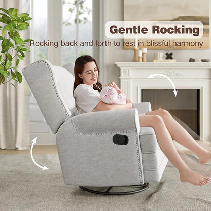 Swivel Recliner Glider Rocking Chair with Lumbar Pillow and Footrest, for Bedroom, Living Room, Brown
