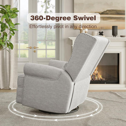 Swivel Recliner Glider Rocking Chair with Lumbar Pillow and Footrest, for Bedroom, Living Room, Brown
